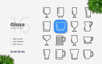 16 Glass Outline Icon Set