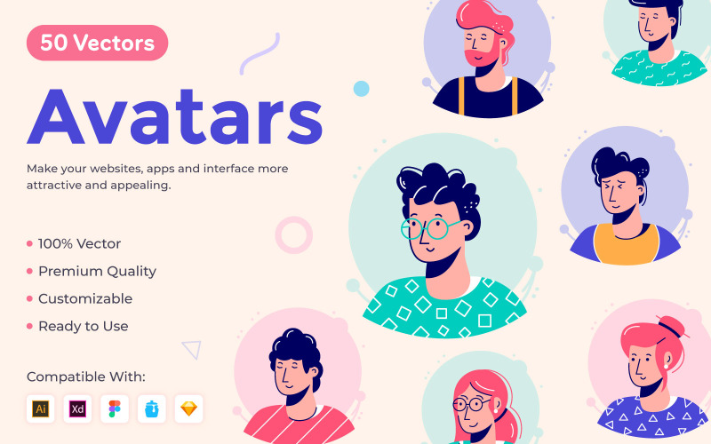 50 Avatar flat vector icons Icon Set