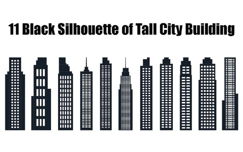 11 Black Silhouette of Tall City Building Illustration