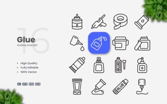 16 Glue Outline Icon Collection