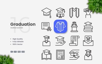 16 Graduation Outline Icon Set