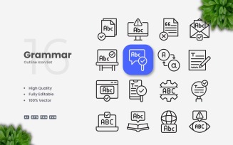 16 Grammar Outline Icon Set