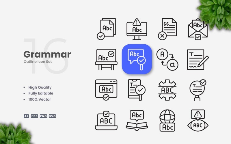 16 Grammar Outline Icon Set