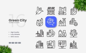 16 Green City Outline Icon Set