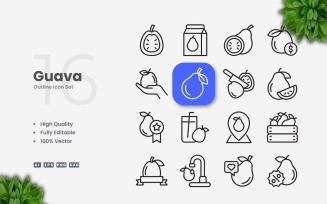 16 Guava Outline Icon Set
