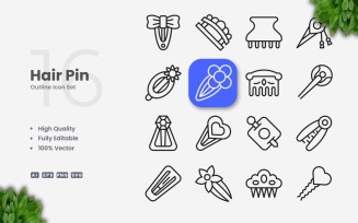 16 Hair Pin Outline Icon Set