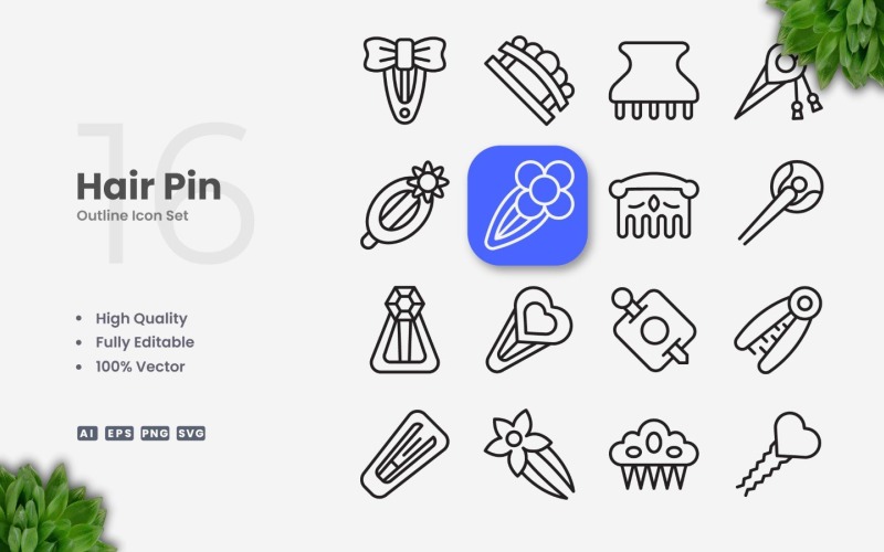 16 Hair Pin Outline Icon Set