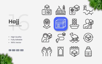 16 Hajj Outline Icon Collection