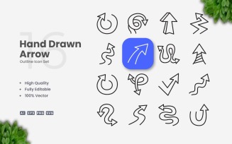 16 Hand Drawn Arrow Outline Icon Set