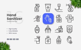 16 Hand Sanitizer Outline Icon Set