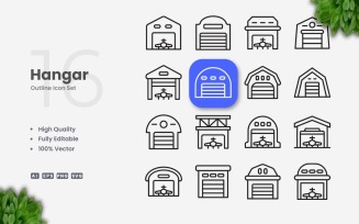 16 Hangar Outline Icon Set