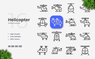 16 Helicopter Outline Icon Set