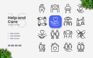 16 Help and Care Outline Icon Set