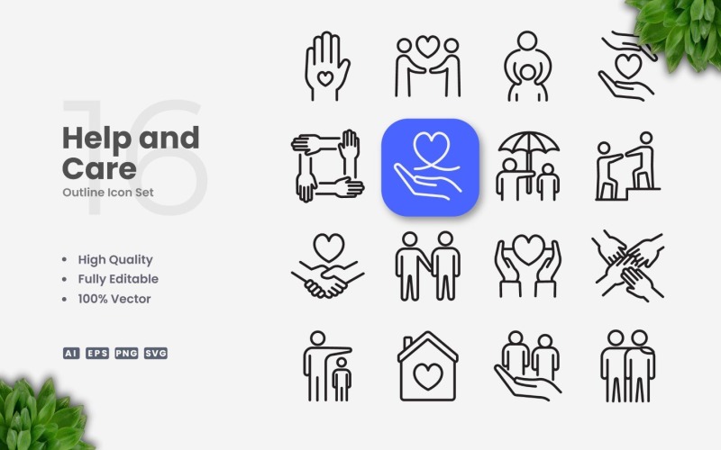 16 Help and Care Outline Icon Set