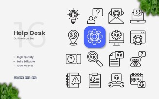16 Help Desk Outline Icon Set