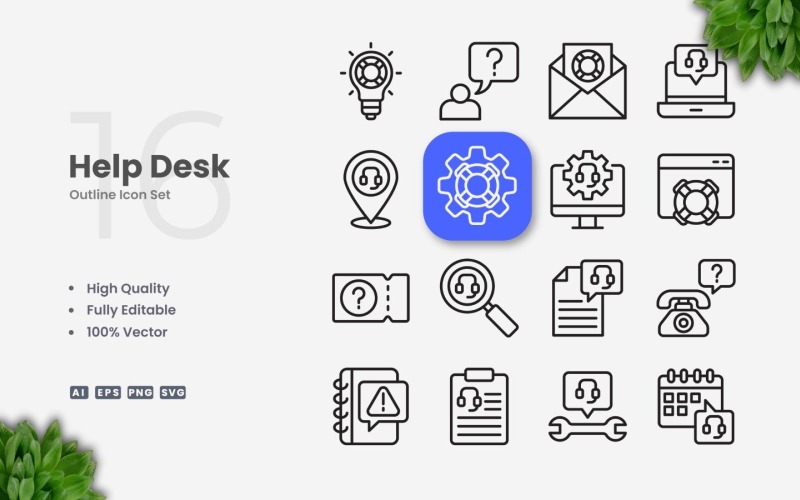 16 Help Desk Outline Icon Set