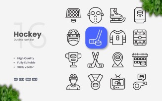 16 Hockey Outline Icon Set