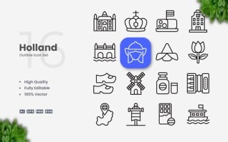 16 Holland Outline Icon Set