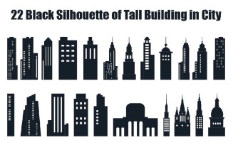 22 Black Silhouette of Tall Building in City