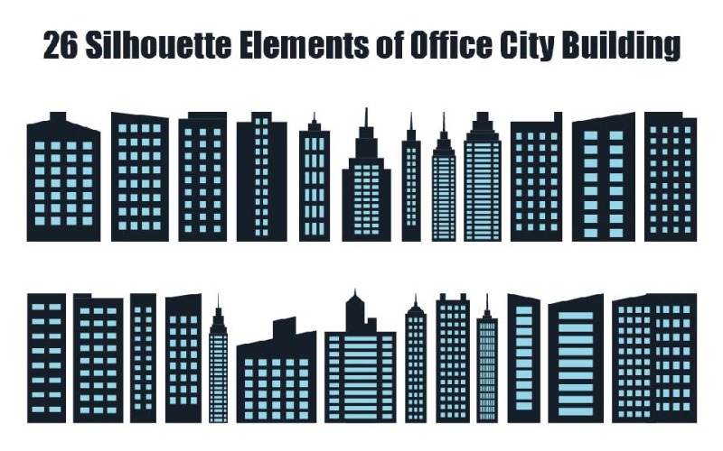 26 Silhouette Elements of Office City Building Illustration