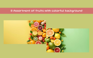 Assortment of fruits with colorful background