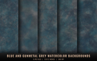 Blue and Gunmetal Grey Watercolor Backgrounds