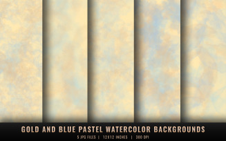 Gold and Blue Pastel Watercolor Backgrounds