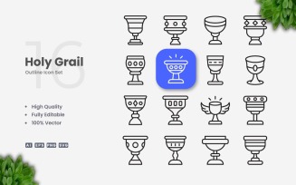 16 Holy Grail Outline Icon Set