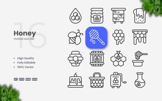 16 Honey Outline Icon Set