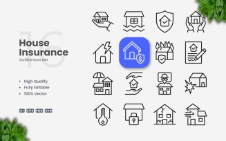 16 House Insurance Outline Icon Set