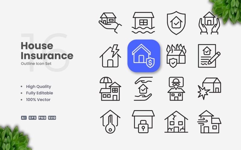 16 House Insurance Outline Icon Set