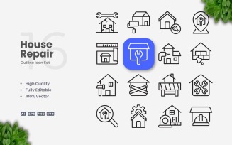 16 House Repair Outline Icon Set