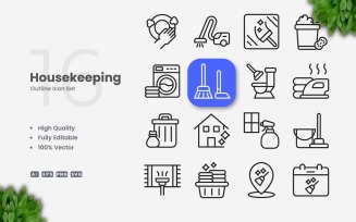 16 Housekeeping Outline Icon Set