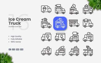 16 Ice Cream Truck Outline Icon Set
