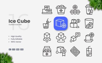 16 Ice Cube Outline Icon Set