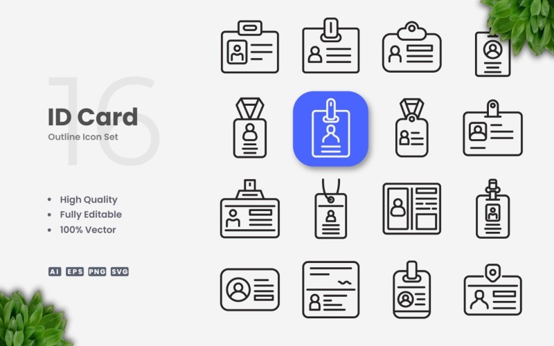 16 Id Card Outline Icon Set