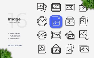 16 Image Outline Icon Set