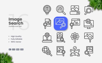 16 Image Search Outline Icon Set