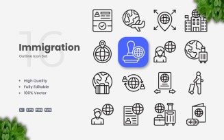 16 Immigration Outline Icon Set