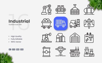 16 Industrial Outline Icon Set