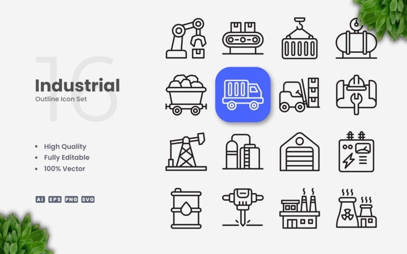 16 Industrial Outline Icon Set