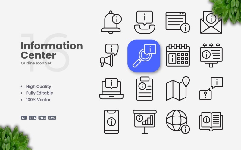 16 Information Center Outline Icon Set