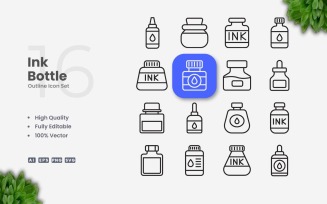 16 Ink Bottle Outline Icon Set