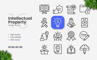 16 Intellectual Property Outline Icon Set
