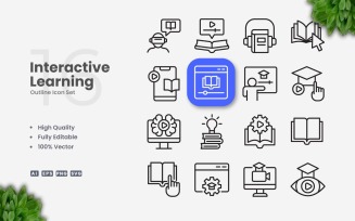 16 Interactive Learning Outline Icon Set