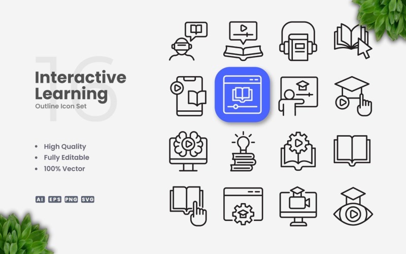 16 Interactive Learning Outline Icon Set