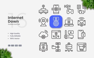 16 Internet Down Outline Icon Set