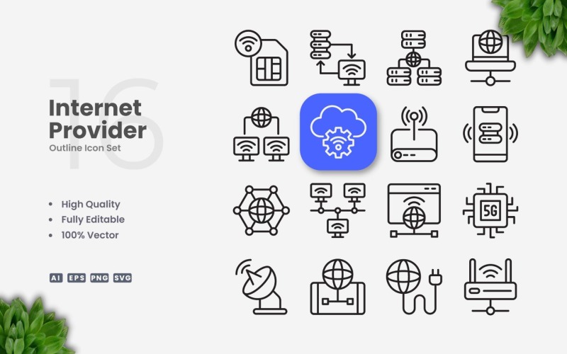 16 Internet Provider Outline Icon Set