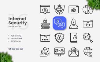 16 Internet Security Outline Icon Set