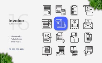 16 Invoice Outline Icon Set
